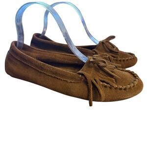 Minnetonka Womens Suede Brown Fringe Moccasin Leather Slip On Flats Shoes 7.5
